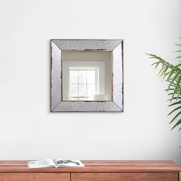 Benjara Filo 18 inch Square Wall Accent Mirror, Raised Tray Edges, Mirrored Frame