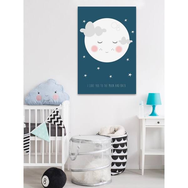 Unbranded 45 in. H x 30 in. W "Moon Face Navy" by Karen Zukowski Printed Canvas Wall Art