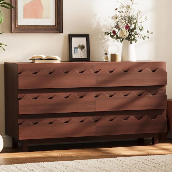 Noble House Selvon Modern Walnut Finish 6 Drawers Dresser (60 in. W x 33 in. H), Wooden Chest of Drawers 189124 - The Home Depot Noble House Selvon Modern Walnut Finish 6 Drawers Dresser (60 in. W x 33 in. H), Wooden Chest of Drawers 189124 - The Home Depot