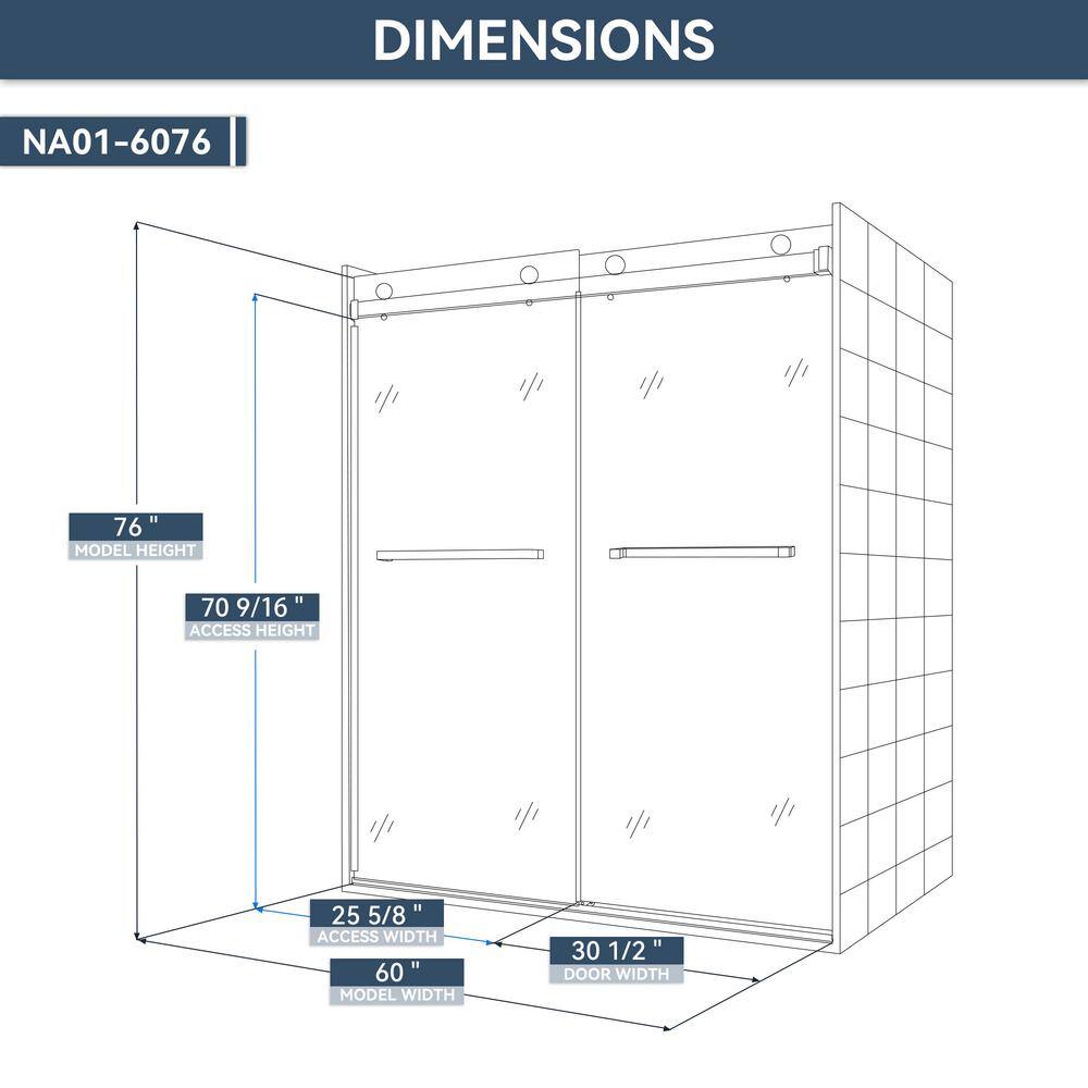 60 in. Frameless Clear Glass Double Sliding Shower Door with Brushed Nickel Hardware
