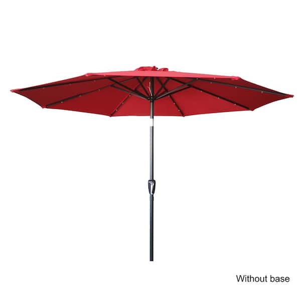 Kadehome 9 ft. Aluminum Pole Outdoor Patio Market Solar LED Lighted Umbrella in Red with Push-Button Tilt