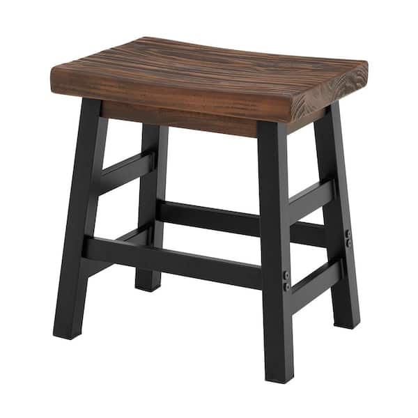 Pomona 20 in. H Rustic Industrial Barstool, Backless Counter Height Stool with Wood Seat and Black Metal Legs