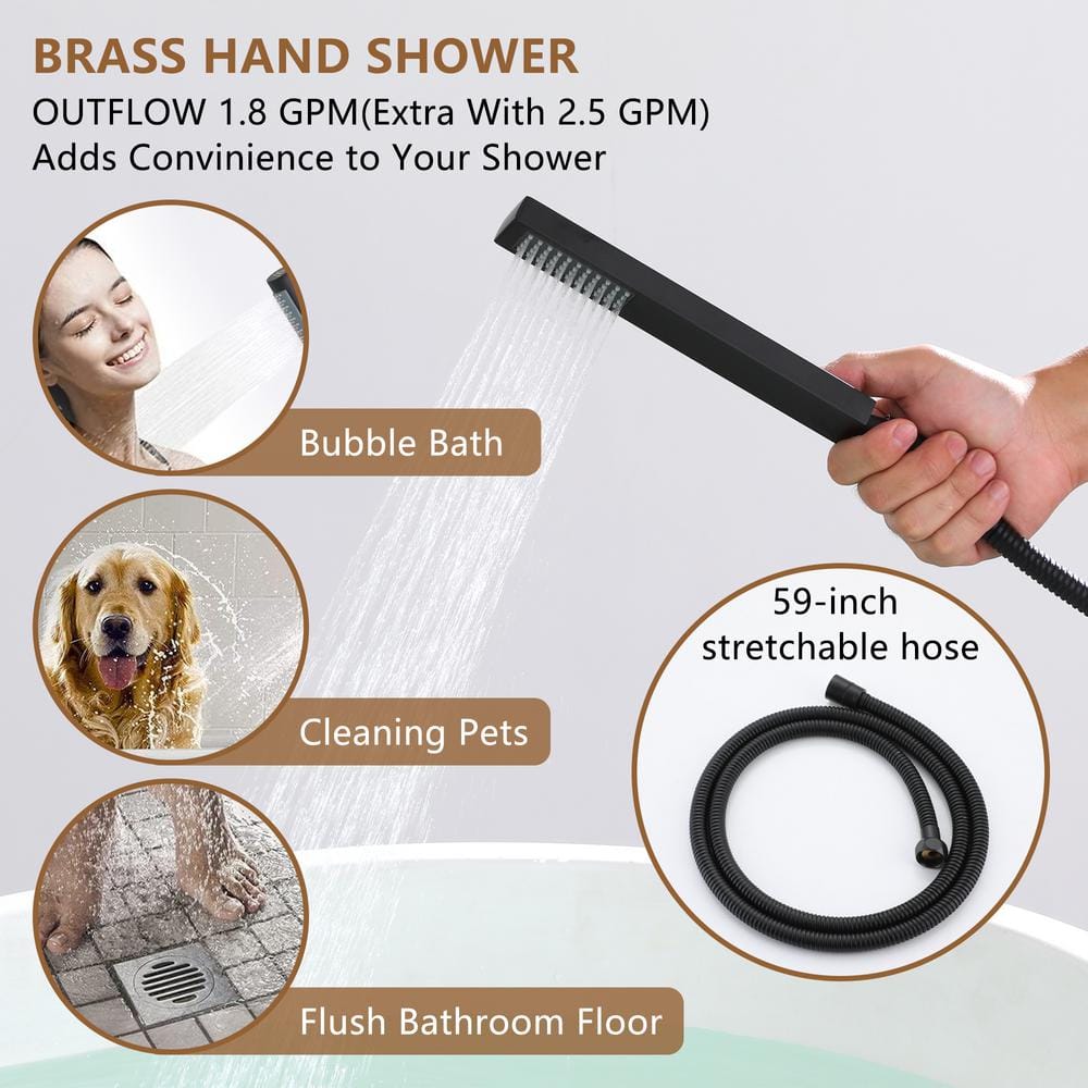 Matte Black Brass Freestanding Bathtub Faucet with Handshower
