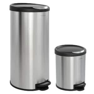 Oscar Round 8 Gal. Step-Open Stainless Steel Trash Can with Free Mini Trash Can Black
