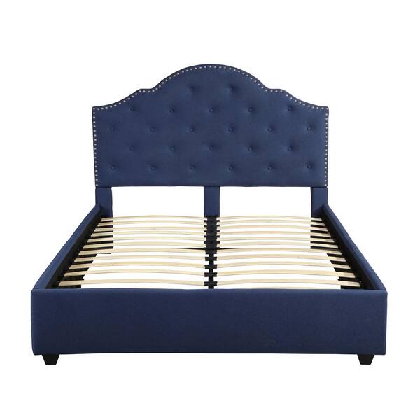 Reviews For Noble House Cordeaux Queen Size Navy Blue Fully Upholstered Bed Frame With On Tufting And Nailhead Accents 54530 The Home Depot - Upholstered Bed Frame Queen Navy Blue Reviews For Noble House Cordeaux Queen Size Navy Blue Fully Upholstered Bed Frame With On Tufting And Nailhead Accents 54530 The Home Depot - Upholstered Bed Frame Queen Navy Blue