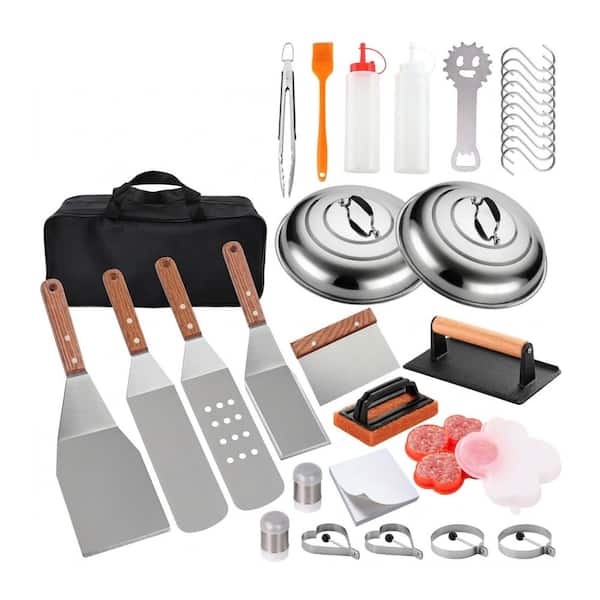 132-Piece Stainless Steel Flat Top Griddle Accessories Kit with Spatulas Scraper Tongs Egg Rings Burger Press