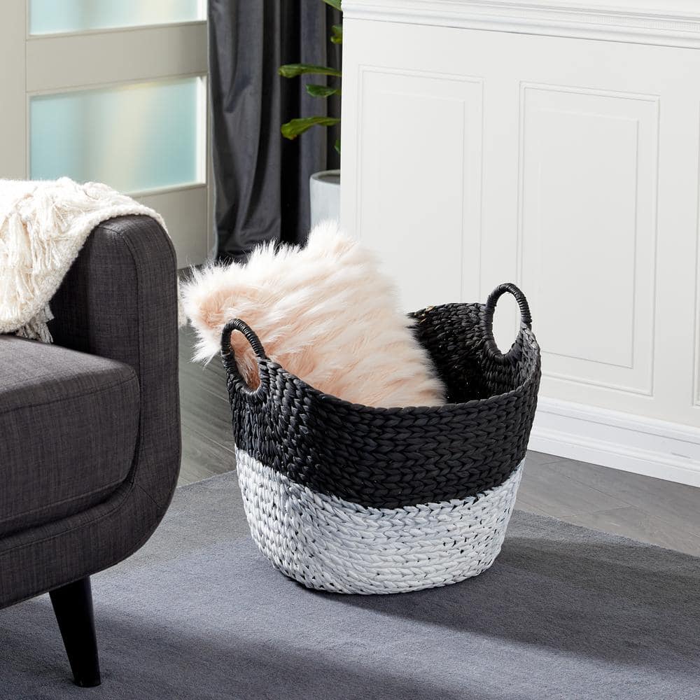 Round 21.5" Seagrass Storage Basket in Black and White