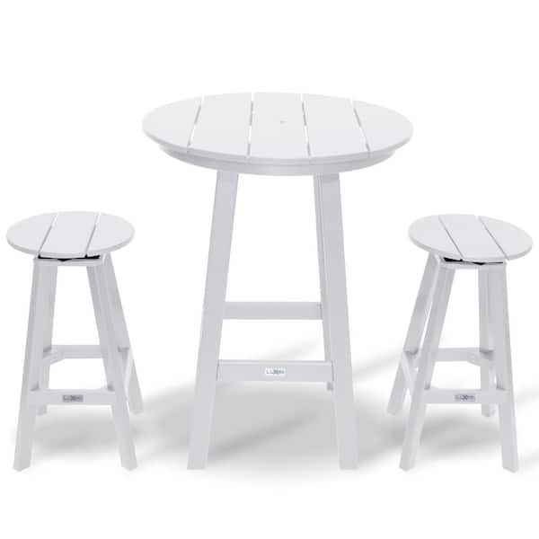 LuXeo Mason - Cabo White 3-Piece Plastic Round Outdoor Bar Table Set