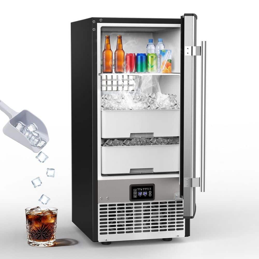 15 in. 120 lbs./24H Full Size Cube Commercial Freestanding Ice Maker w/ 30 lbs. Refrigerated Storage Bin,Stainless Steel