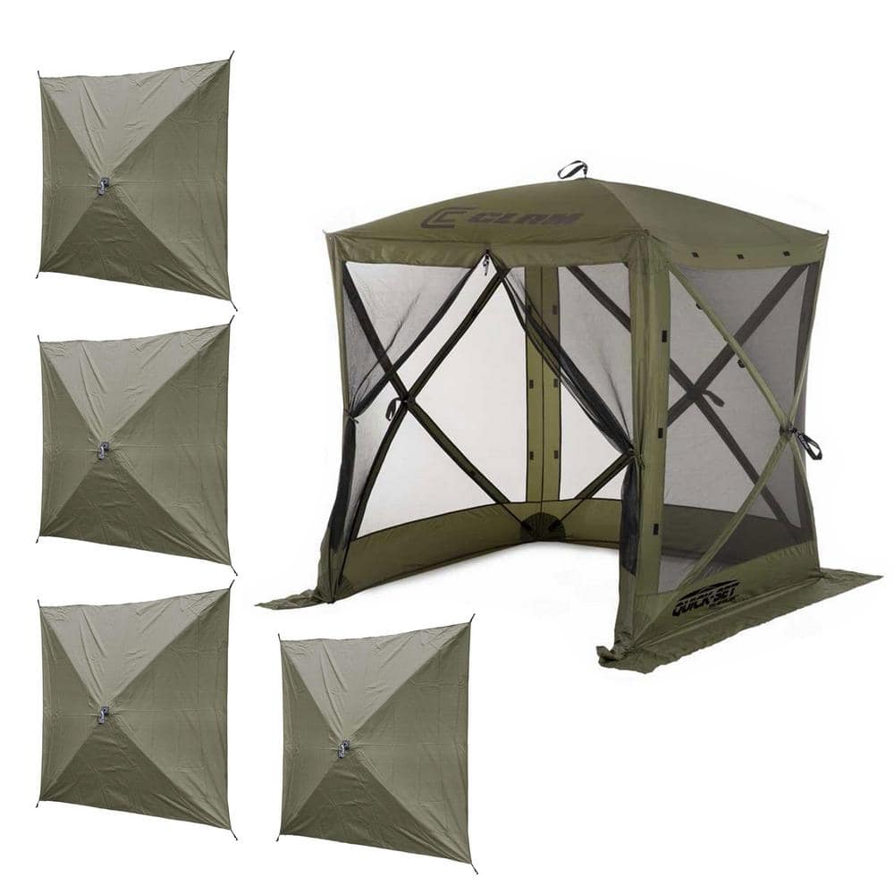 Clam Quick-Set Traveler Green Outdoor Screen Shelter with Wind Panels  (4-Pack) CLAM-TV-9870 + 2 x CLAM-WP-2PK-9896 - The Home Depot