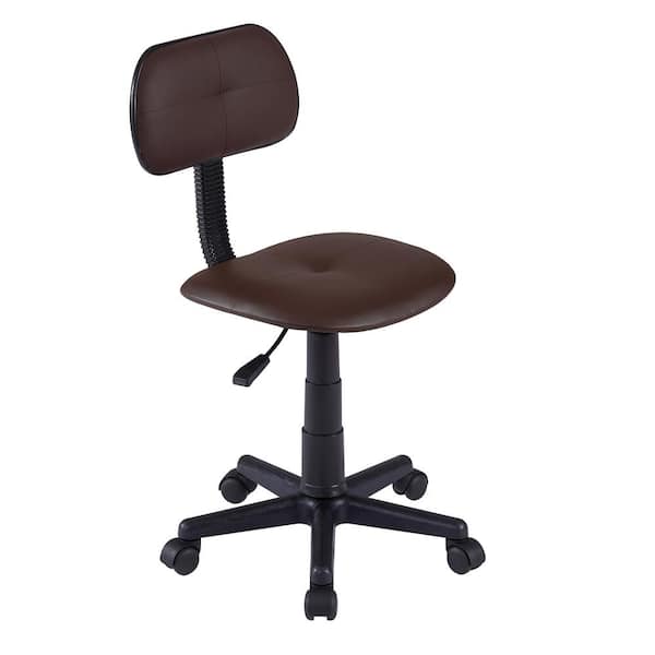 VECELO Office Stool Faux Leather Rolling Ergonomic Office Chair in Coffee Style 3 with Footrest and Wheels