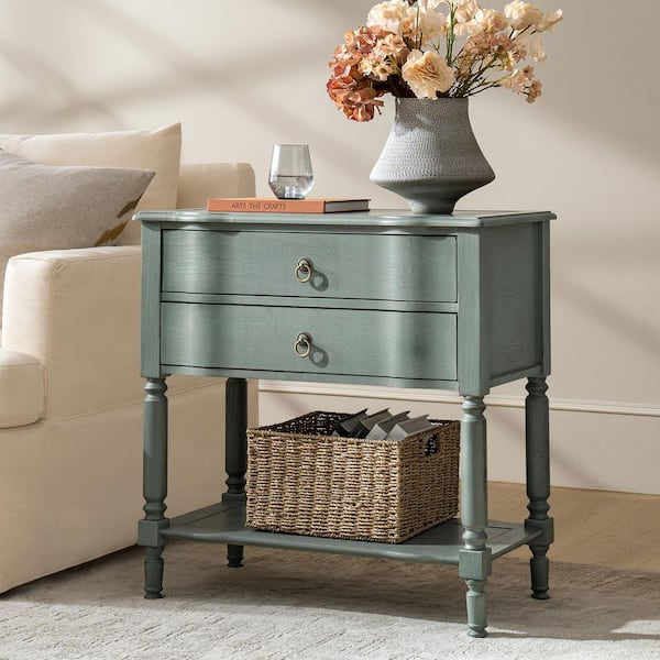 Homer 30 in. Blue Rectangle Wood 2-Drawer End Table with Charging Station