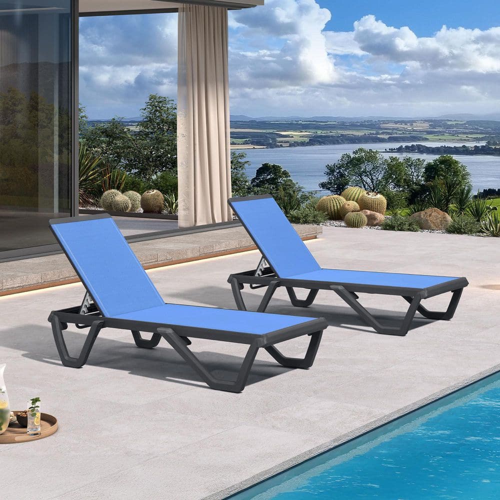 Outdoor Chaise Lounge Plastic Pool with Aluminum Frame Stackable Chairs for Poolside Beach Deck, Royal Blue (2-Pack) price history on PriceWatchPro