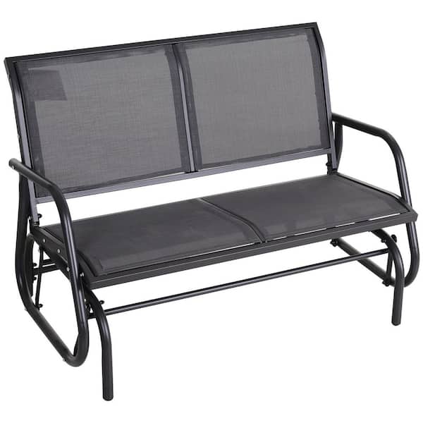 Unbranded 2-Person Dark Gray Metal Outdoor Glider Patio Rocking Bench Outdoor Loveseat Bench Chair