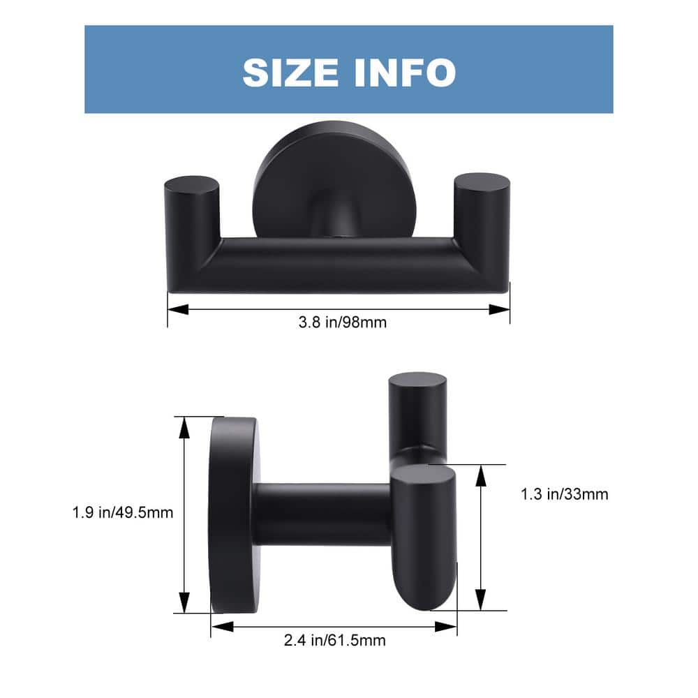Matte Black Stainless Steel Double Robe and Towel Hook