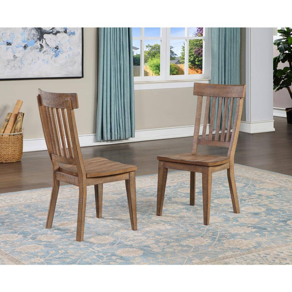 Rustic Brown High Wood Slat Back Side Chair