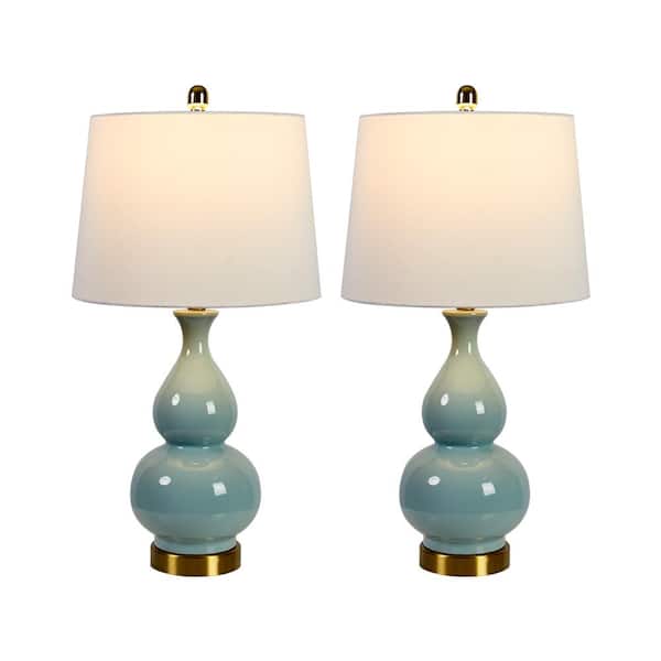 Maxax Sacramento 26 .75 in. Blue Table Lamp Set with USB (Set of 2)
