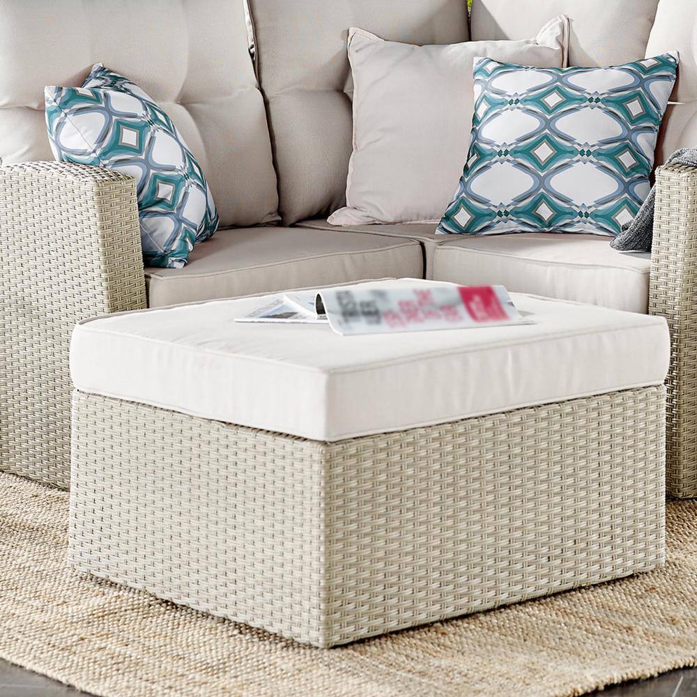 Canaan 26" Square All-Weather Wicker Outdoor Ottoman with Cushion