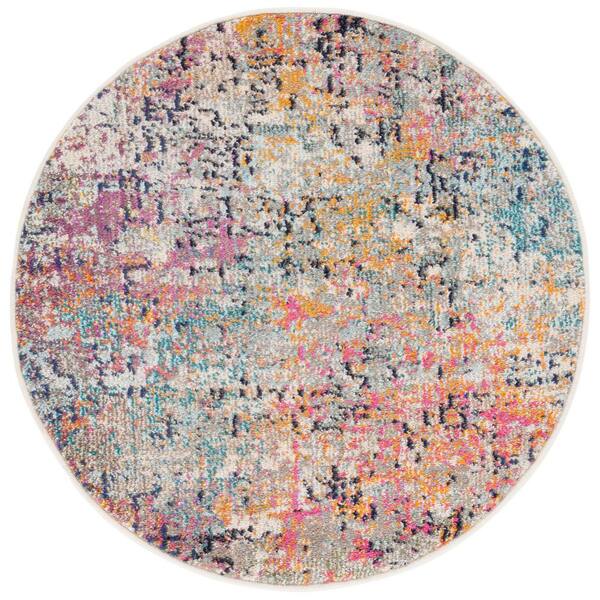 SAFAVIEH Madison Gray/Pink 5 ft. x 5 ft. Abstract Gradient Round Area Rug