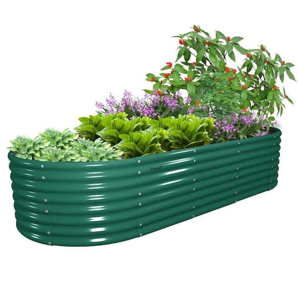 Unbranded 8 ft. x 3 ft. x 2 ft. Green Metal Oval Outdoor Garden Bed, Rustproof and Durable