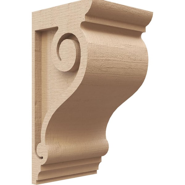 Ekena Millwork 5 in. x 10 in. x 5 in. Series 2 Wide Scroll Rough Cedar Woodgrain Timberthane Polyurethane Corbel, Primed Tan