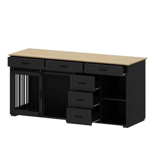 FUFU&GAGA Large Furniture Style Dog Kennel with 6-Drawer 2 Compartment Dog Crate Cage for Medium Small Dogs, Black