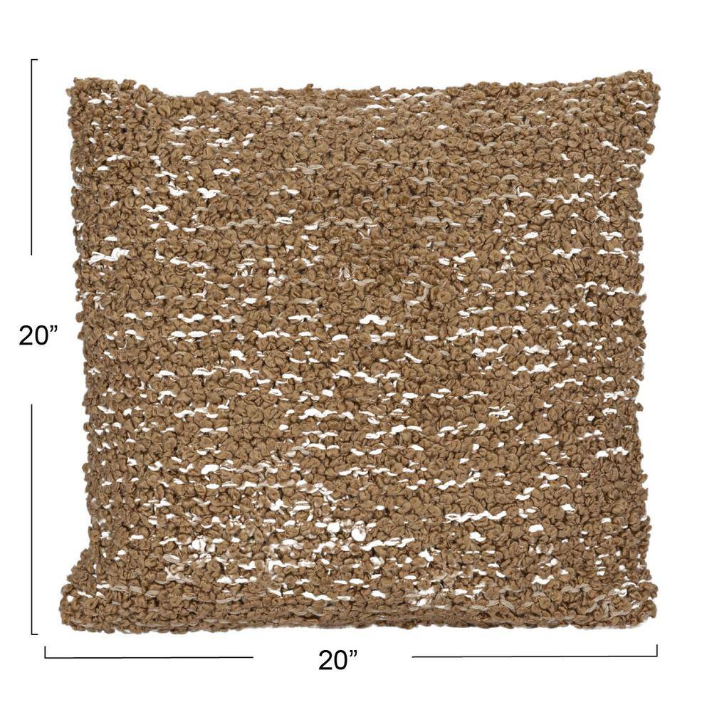 Tan Woven Cotton Blend Bouclé Square Pillow
