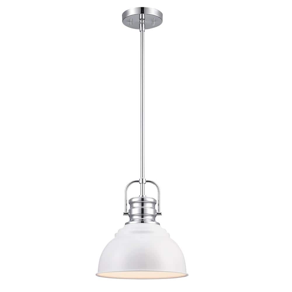 Shelston 10 in. 1-Light White and Chrome Farmhouse Pendant Light Fixture wi