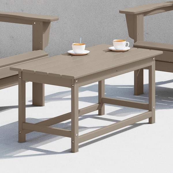Mason Weathered Wood Poly Plastic Fade Resistant Outdoor Patio Rectangle Adirondack Coffee Table