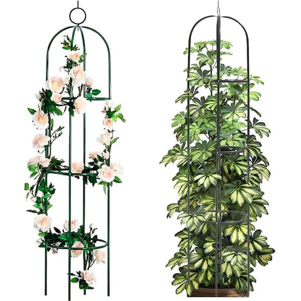 75.6 in. Adjustable Heights Black Lightweight Metal Tower Obelisk Garden Trellis Plant Support