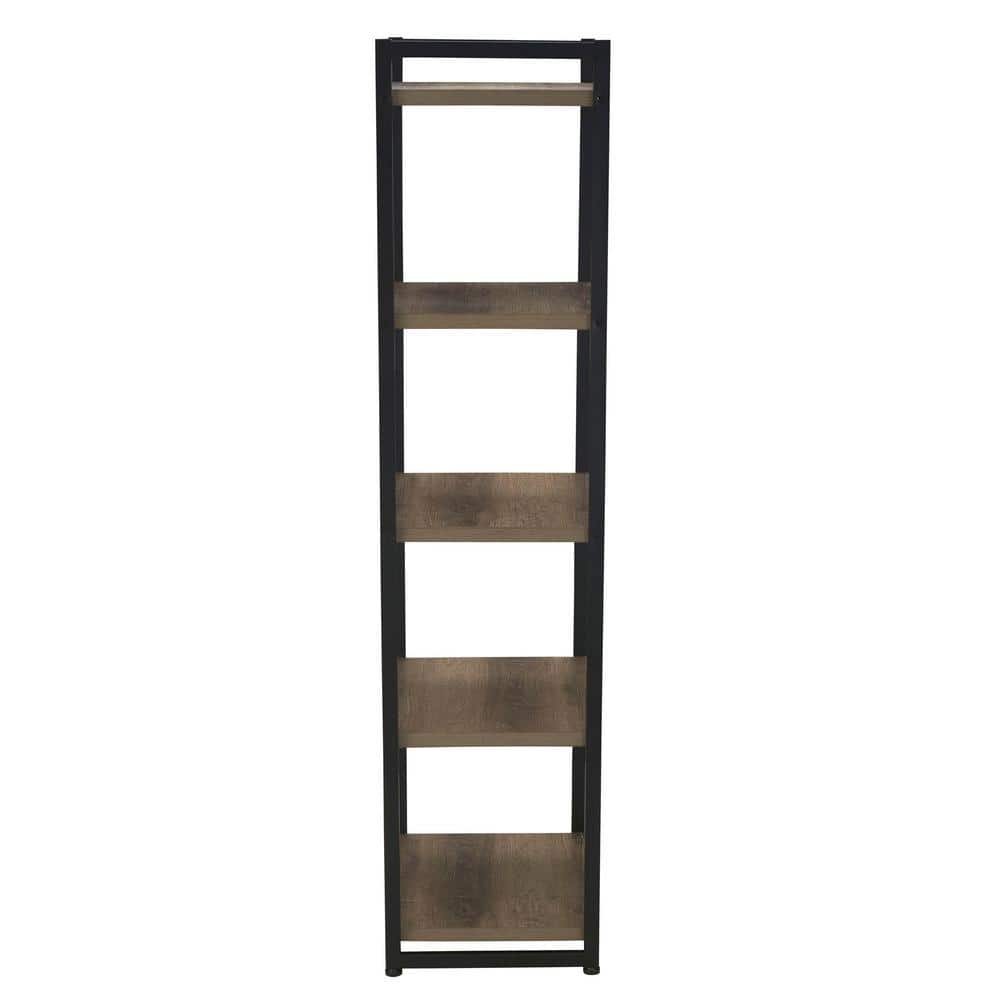 Ashwood Gray 5-Shelf Narrow Bookcase with Black Metal Frame