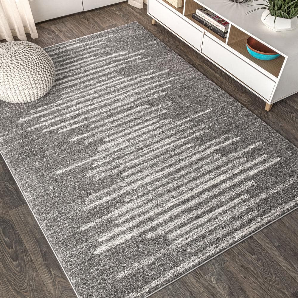 Modern Moroccan-Inspired Gray Stripe Synthetic Area Rug - 3' x 5'