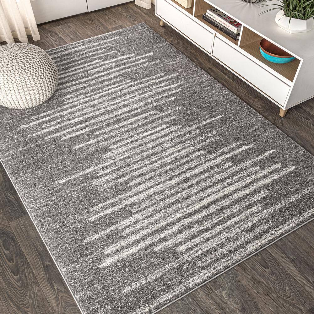 Gray and Cream Synthetic Rectangular Area Rug, 5' x 8'