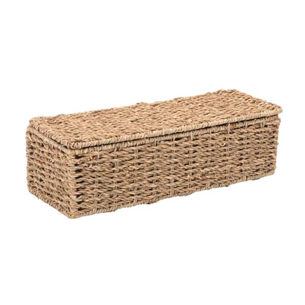 Natural Brown 4.8 in. x 3.9 in. Hand-Woven Seagrass Decorative Box with 3 Sections