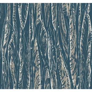 Navy Native Leaves Paper Unpasted Matte Wallpaper (27 in. x 27 ft.)