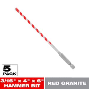 3/16 in. x 4 in. x 6 in. SPEEDemon Red Granite Carbide-Tipped Hammer Drill Bits (5-Piece)