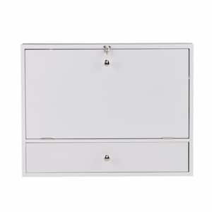 Amelia 26 in. Rectangular White Engineered Wood 1 Drawer Desk with Drawers, Shelves, Wall Mounted