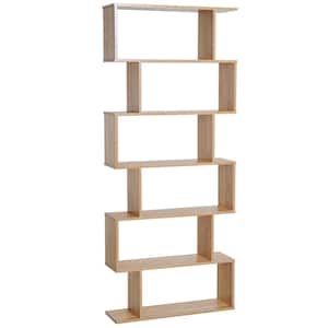 75.5 in. Oak Wooden 6-Shelf S-Shaped Bookcase with Modern Design