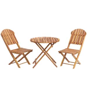 Natural Wood Finish 3-Piece Acacia Wood Outdoor Bistro Set, Foldable Bistro Table and Chairs for Garden Backyard Balcony