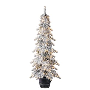 6.5 ft Risch Pine Potted Flocked LED Pre-Lit Artificial Christmas Tree with 400 Warm White Mini Lights