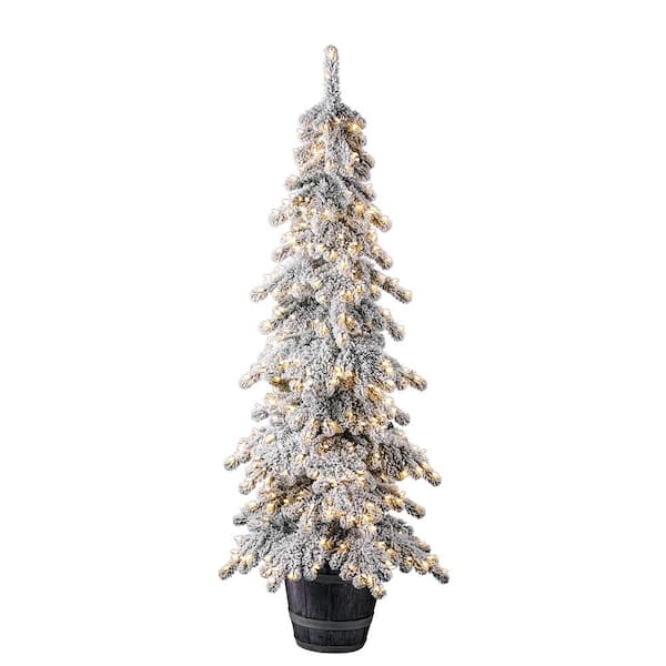 Home Accents Holiday 6.5 ft Risch Pine Potted Flocked LED Pre-Lit ...