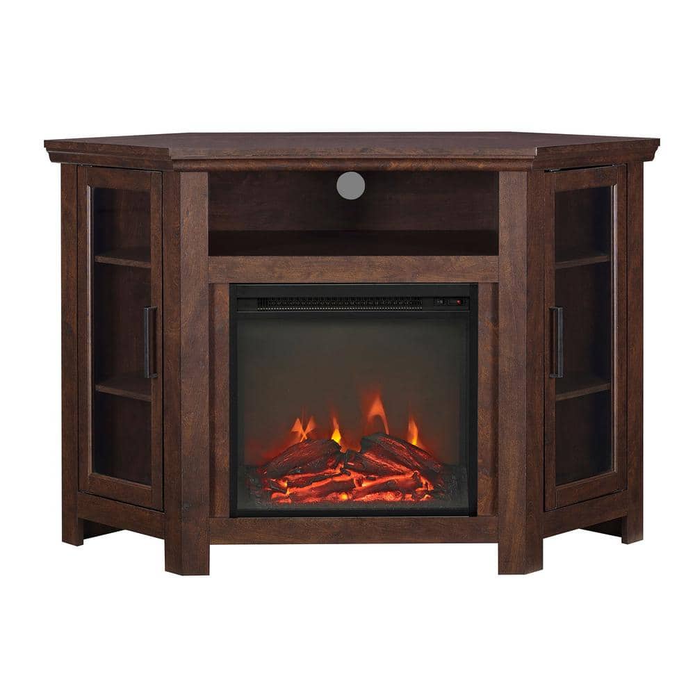 Traditional Brown 48" Corner Media Stand with Electric Fireplace
