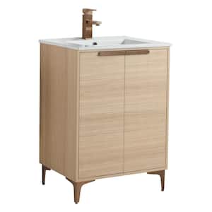 24 in. W x 18.5 in. D x 35.25 in. H Bath Vanity in Natural Oak with Rose Gold Hardware and White Ceramic Sink top
