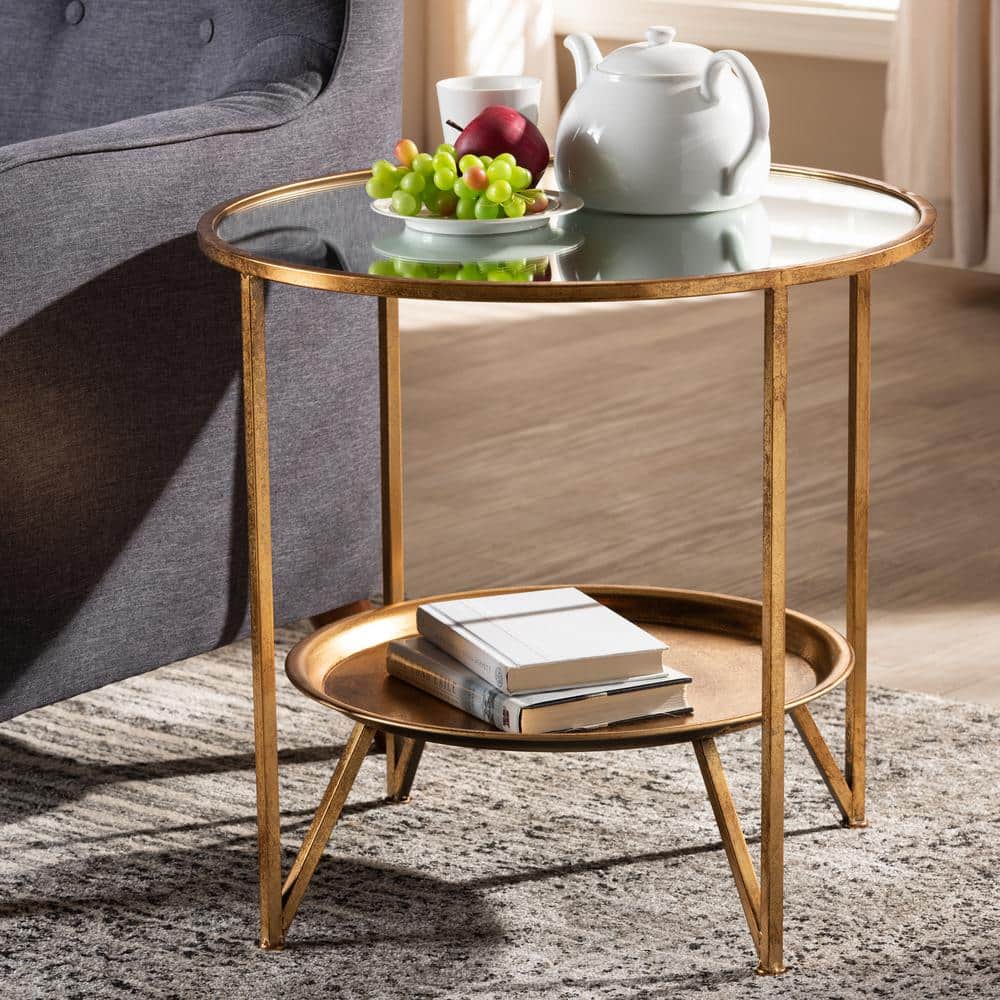 Tamsin Antique Gold Accent Table with Tray Shelf - thumbnail 4