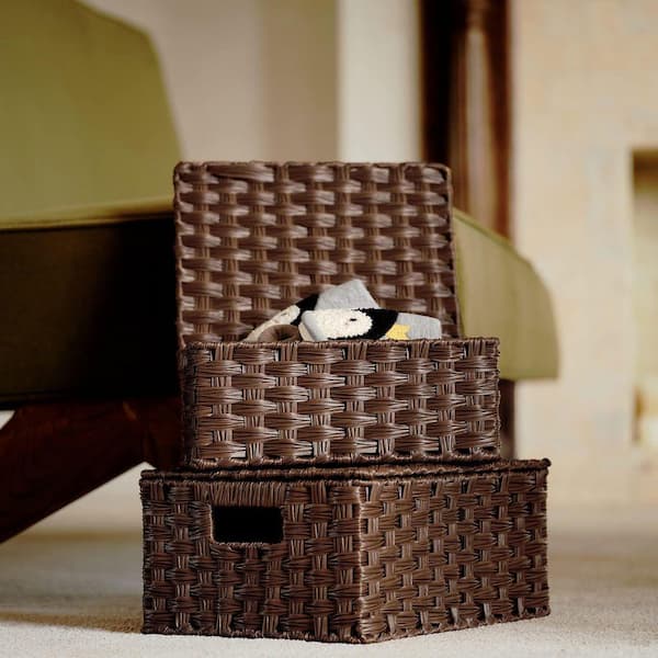 Brown, 11.5 in. x 14.25 in. x 7 in., Plastic Wicker Decorative