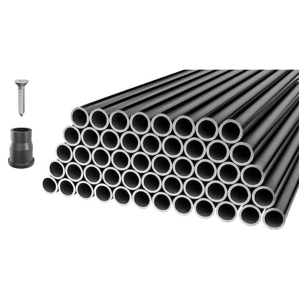100 Pack 32 x 3/4 Black Aluminum Hollow Round Metal Deck Balusters with Connectors and Screws for Railing