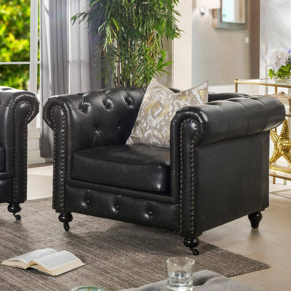 Chesterfield black leather outlet chair