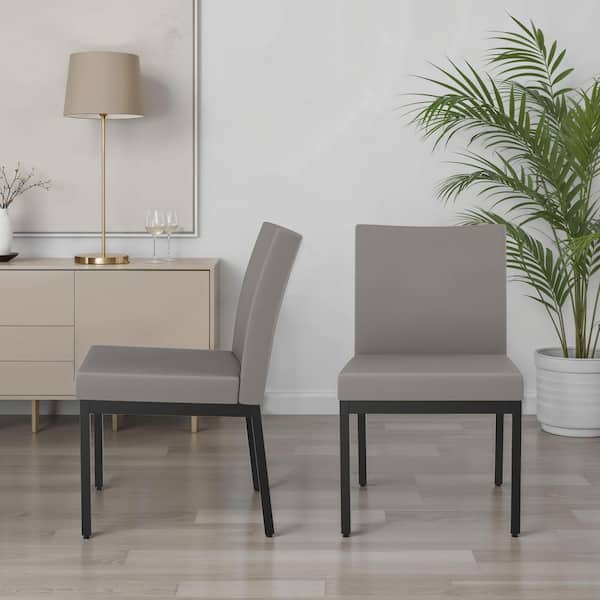 Perry Taupe Grey Faux Leather / Black Metal Upholstered Dining Chair (Set of 2)