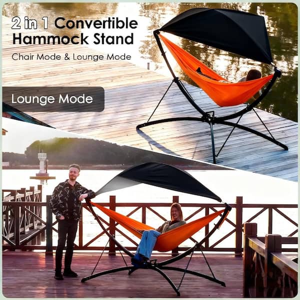 110 in. Double Hammock Chair with Stand, Adjustable Sunshade