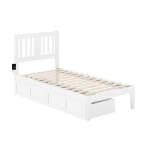 Tahoe White Twin Solid Wood Storage Platform Bed with USB Turbo Charger and 2 Drawers